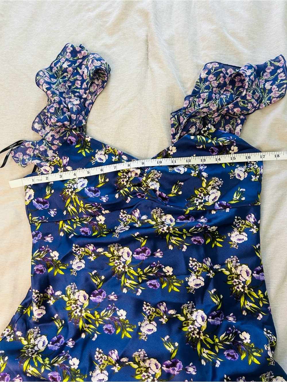 Forever 21 Womens Navy Floral Ruffle Mini Dress Size L NWT - Picture 7 of 8